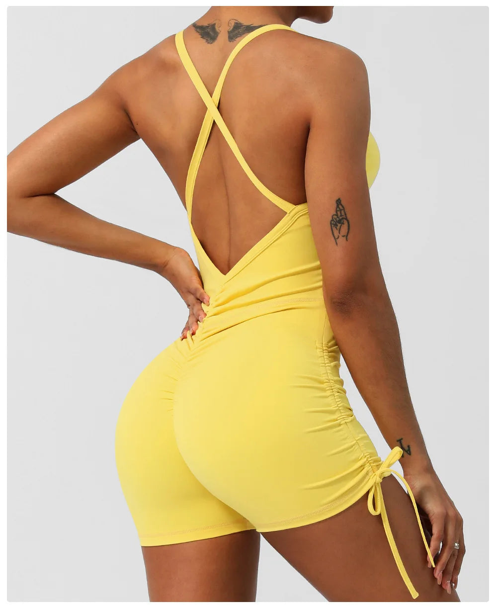 Women's Fitness Yoga Set One Piece Gym Jumpsuit Breathable Quick Dry Running Short Sportswear Workout Activewear