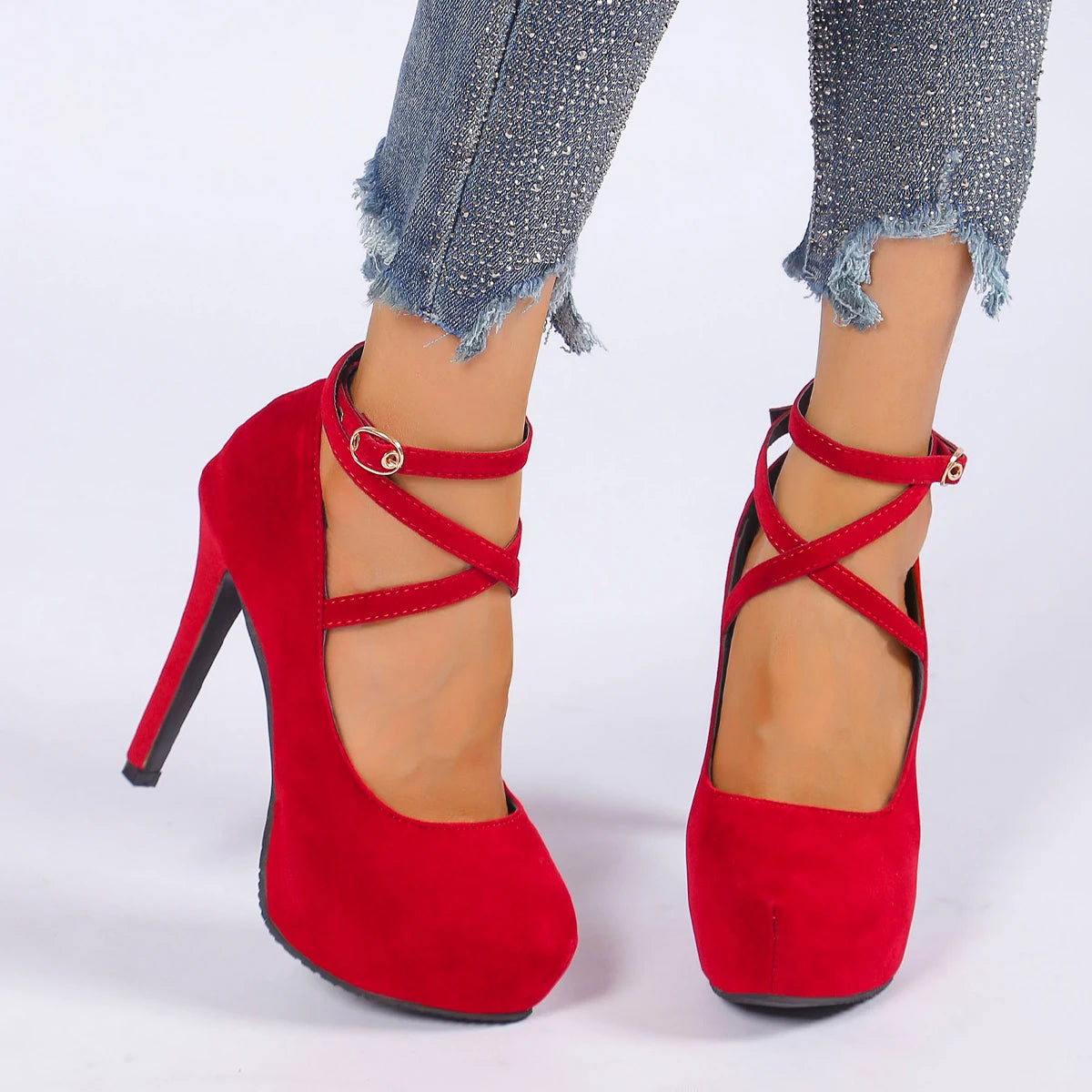 Women Pumps Platform Ankle Strap High Heels Shoes