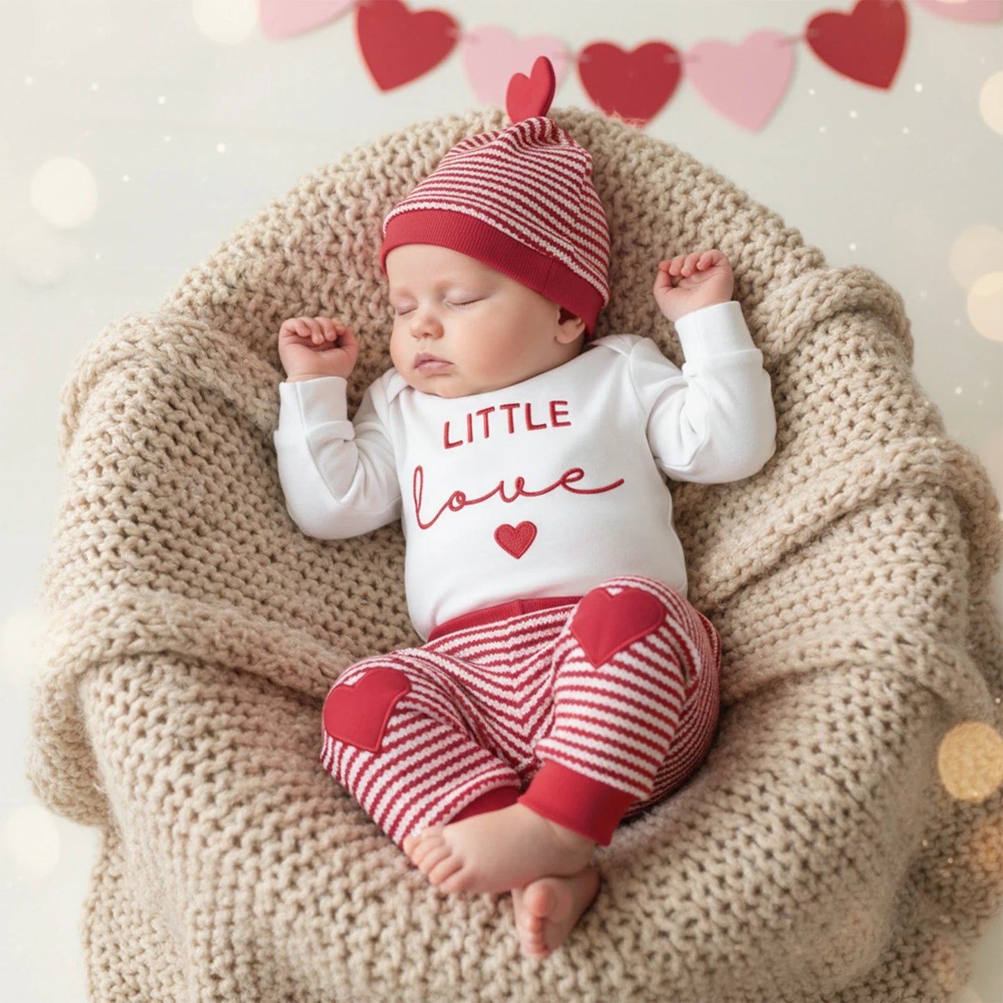 Baby Boys' Valentine's Day Letter Print Romper & Striped Pants Set