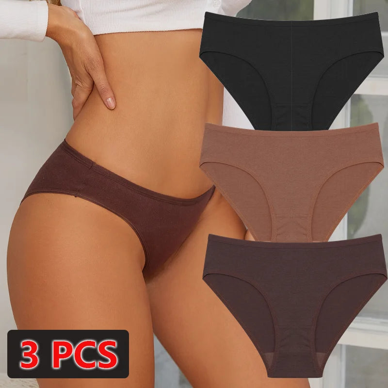3-Pack Cotton Low-Waist Briefs for Women - Comfortable Breathable Underwear