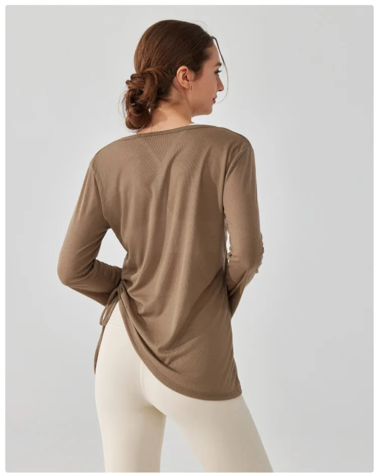 Women's Loose Running Top Long Sleeve Yoga Shirt V-Neckline Workout Blouse Sportswear Workout Clothes