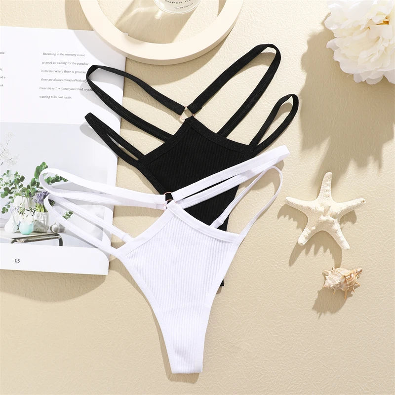 4-Pack Cotton Striped Thongs - Women's Low-Rise Breathable Underwear Set