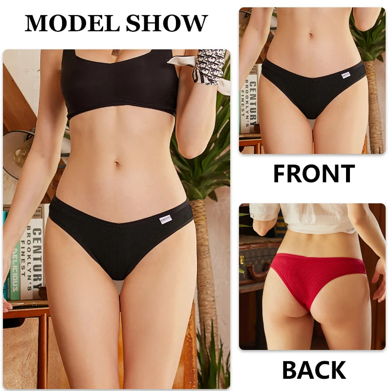 Women's 4Pcs Cotton Breathable Underwear Panties Low-Waist Waffle G-string Stretch Briefs Soft Lingerie