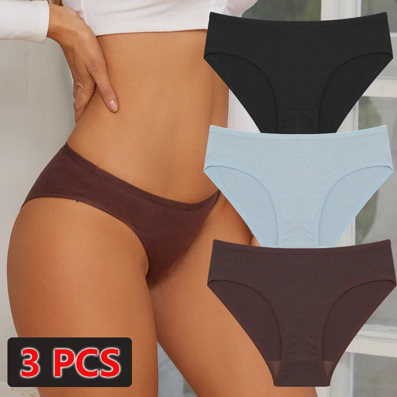 3-Pack Cotton Low-Waist Briefs for Women - Comfortable Breathable Underwear