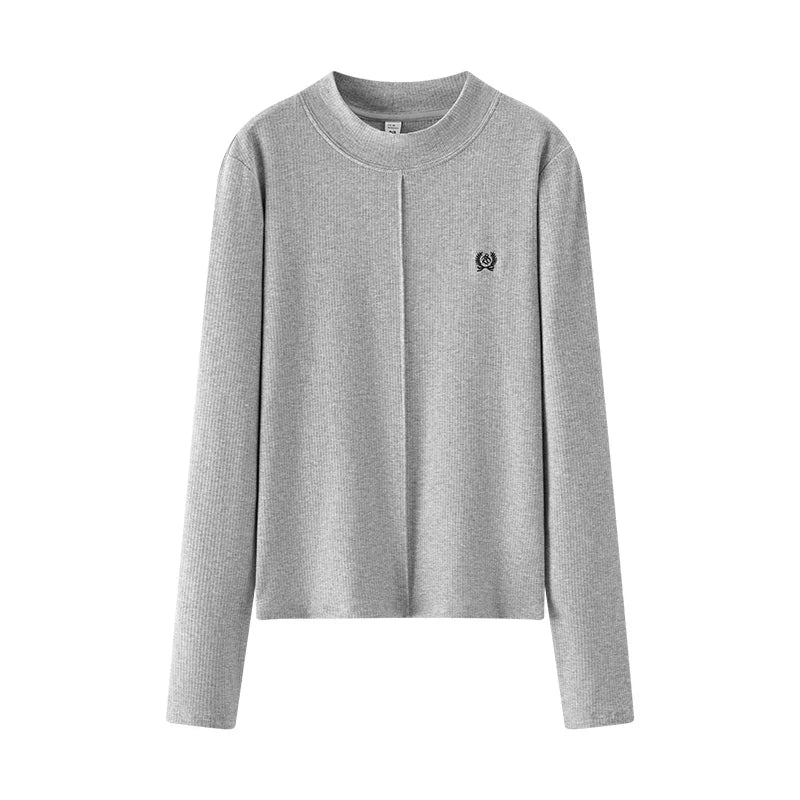 Women's Mock Neck Thermal Base Layer - Slim Fit Brushed Fabric with Embroidery