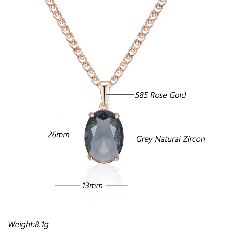 Women's Oval Grey Crystal Pendant Necklace 585 Rose Gold Colour With Natural Zircon