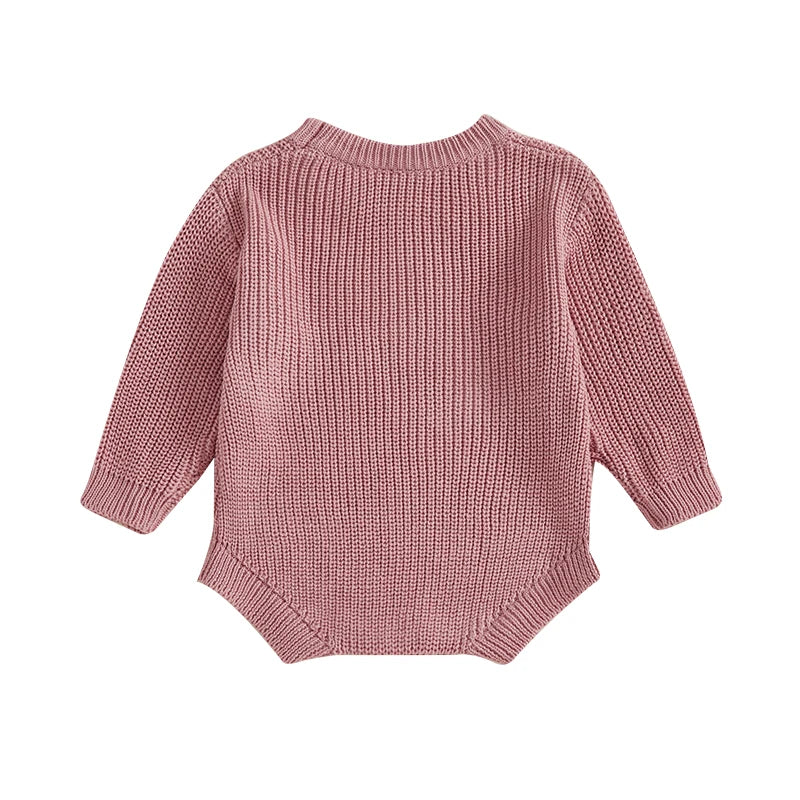 Newborn Baby Girl's Sweater Romper - Heart Knit Long Sleeve Jumpsuit for Valentine's
