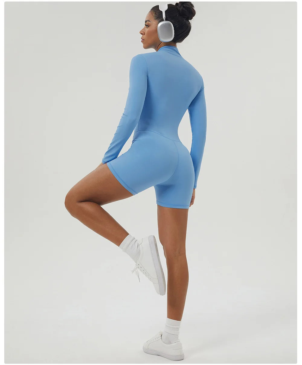 Women's Gym Yoga Running Jumpsuit One Piece Long Sleeve Sportswear Female Breathable Workout Activewear