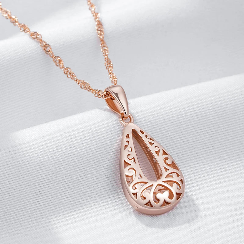 Glossy Rose Gold Pendant Necklace - Elegant Flower Design Fine Jewelry