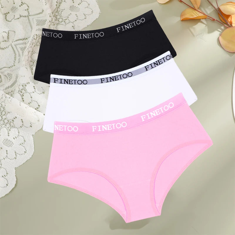 Women's 3Pcs Cotton Breathable Underwear Letter Belt Low Waist Briefs Stretch Comfortable Lingerie
