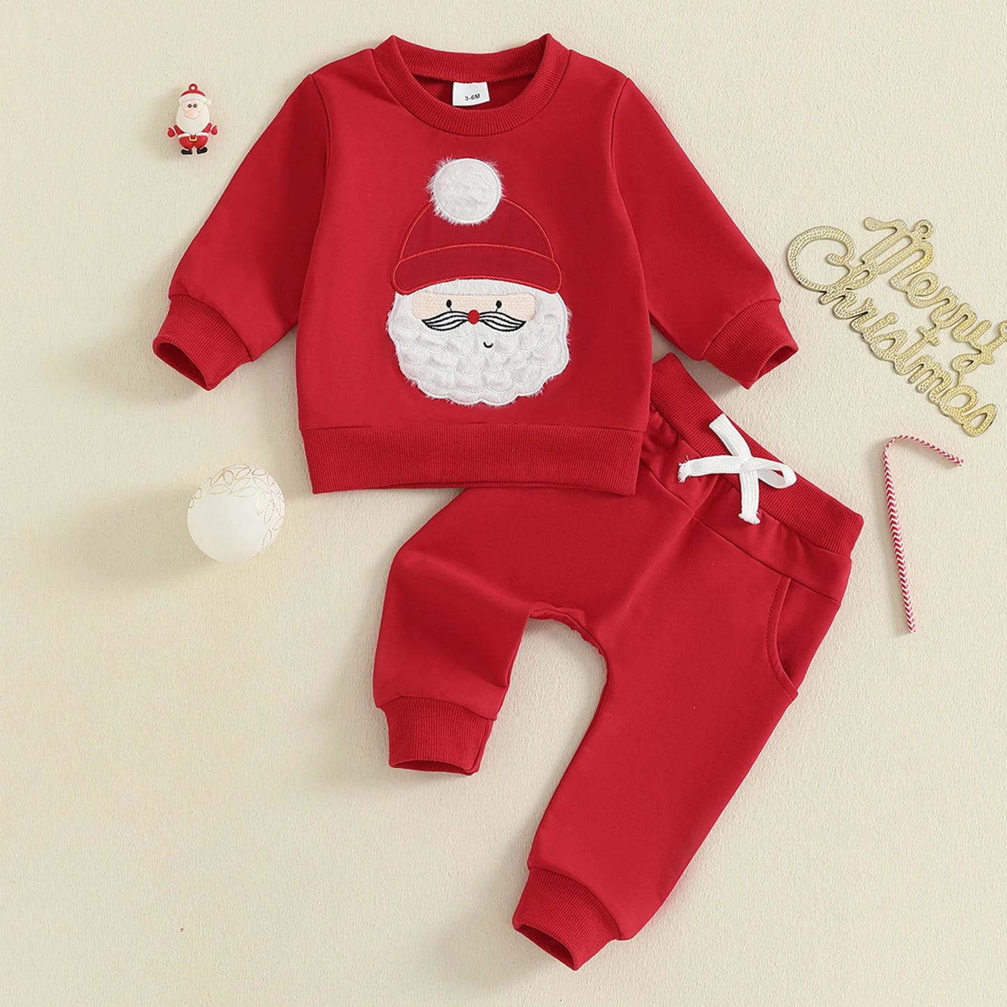 Infant Baby Boys Christmas 2-Piece Clothing Set - Santa Claus Embroidery Top & Pants (0-3Y)