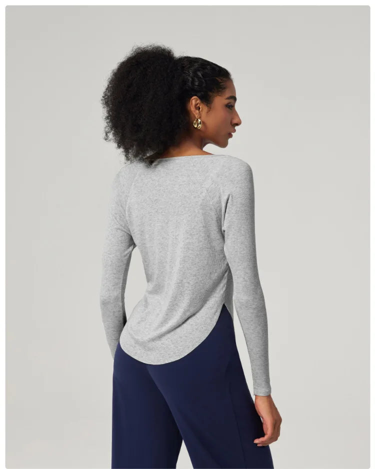 Women's Long Sleeve Yoga Shirt Lightweight Running Top Loose Breathable Quick Dry Gym Blouse Sportswear