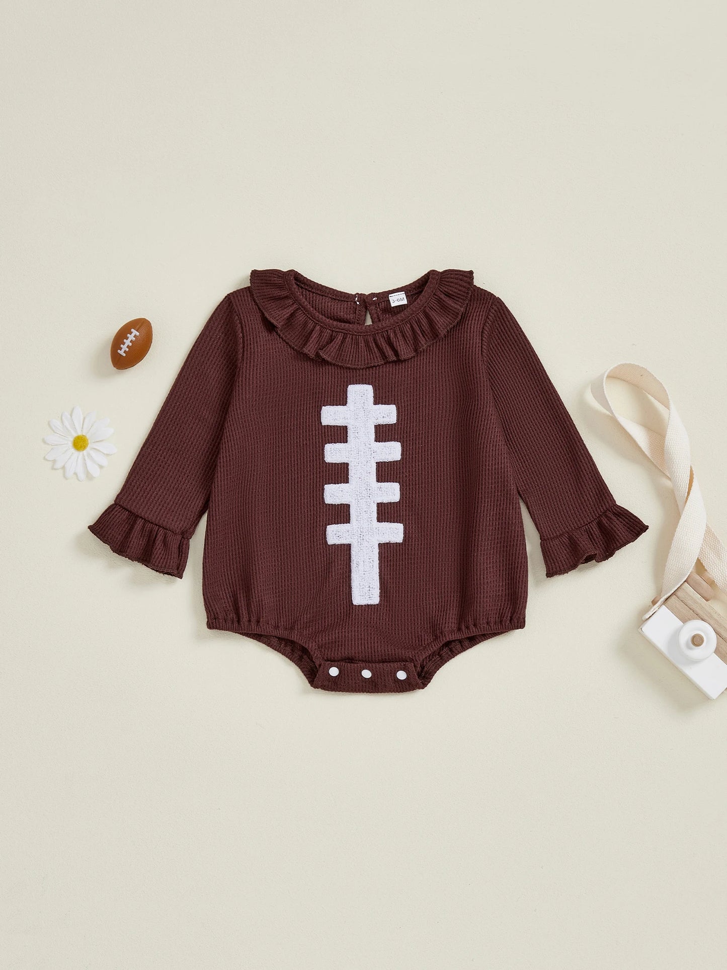 Baby Autumn Winter Romper - Football Embroidery Long Sleeve Ruffled Jumpsuit (0-18M)