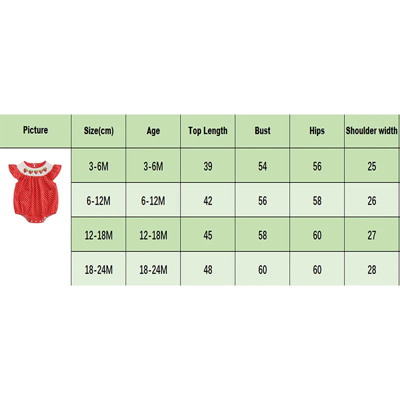 Baby Girls Strawberry Embroidery Polka Dot Romper - Smocked Ruffle Sleeve Jumpsuit (0-24M)