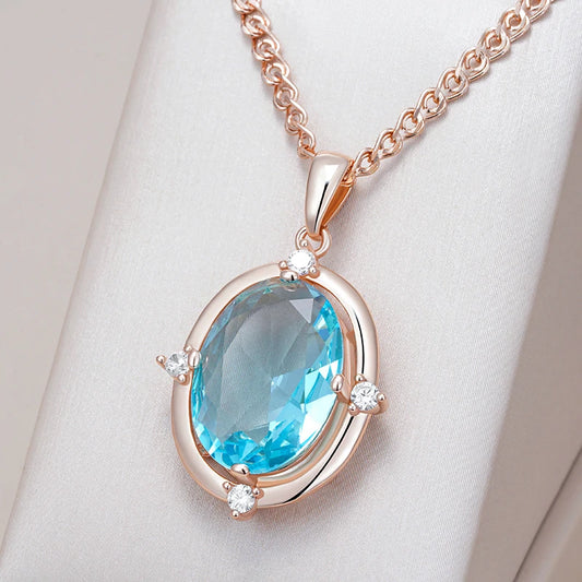 Blue Zircon Bridal Pendant Necklace - Rose Gold Romantic Fine Jewellery