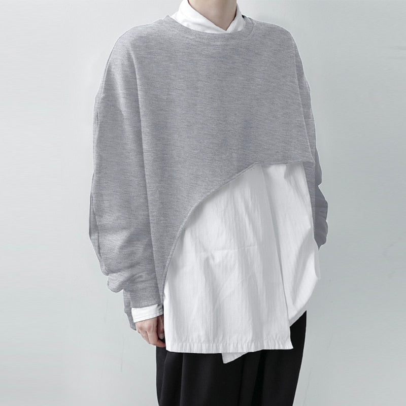 Men's Round Neck Long Sleeve Irregular T-Shirt S-5XL