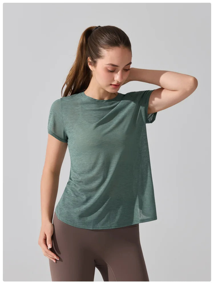 Women's Short Sleeve Yoga T-Shirt - Breathable Quick Dry Gym Running Top