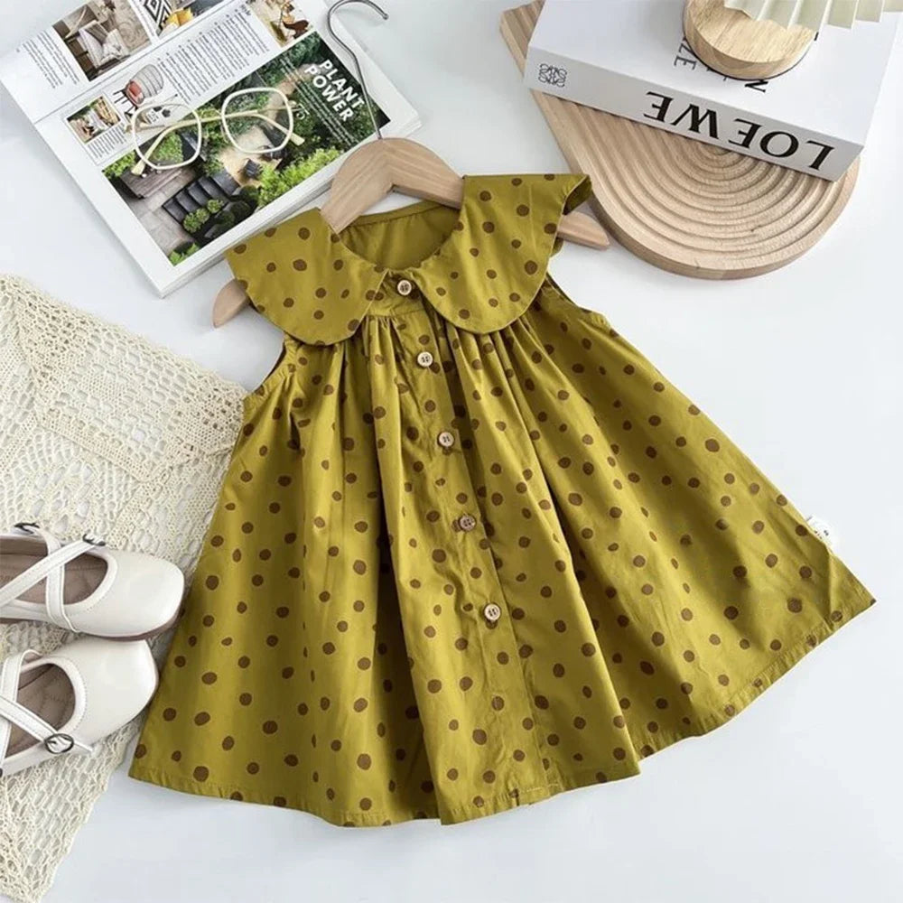 Baby Girl Cotton Dress - Button Detail Princess Sundress