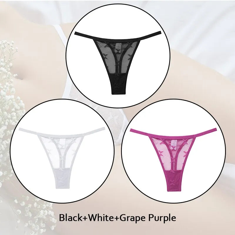 3-Piece Lace Thong Set - Low Waist Bikini Style Underwear for Women