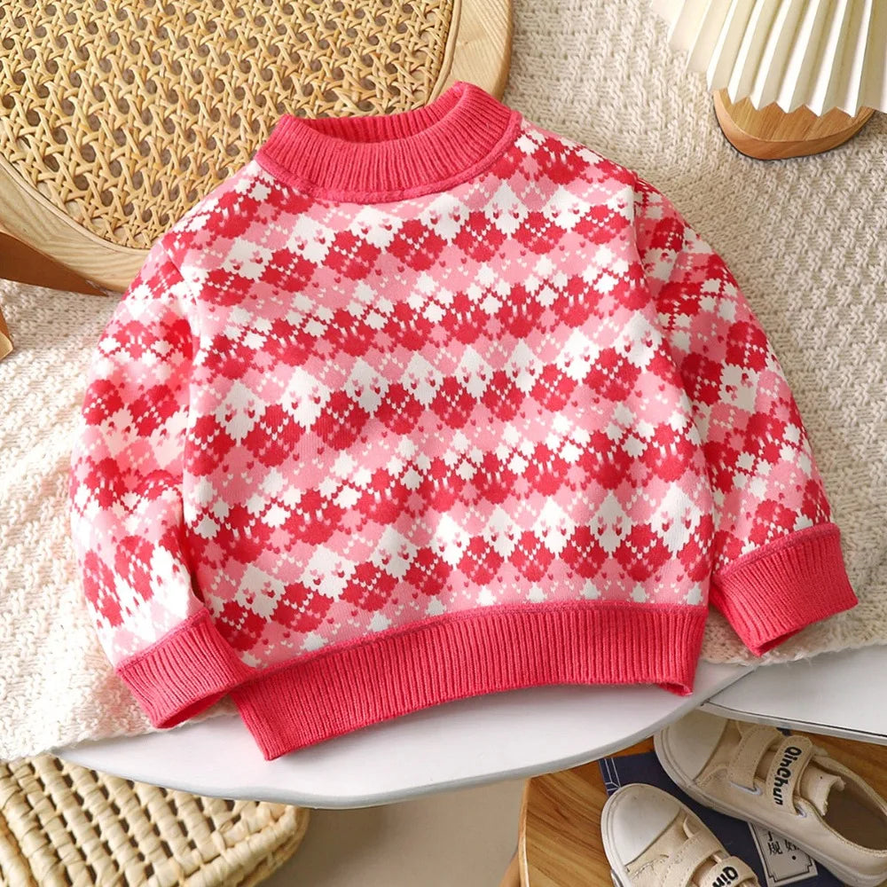 Girl's Cartoon Strawberry Printed Sweater Long Sleeved Round Neck Top 2-7 Yrs old