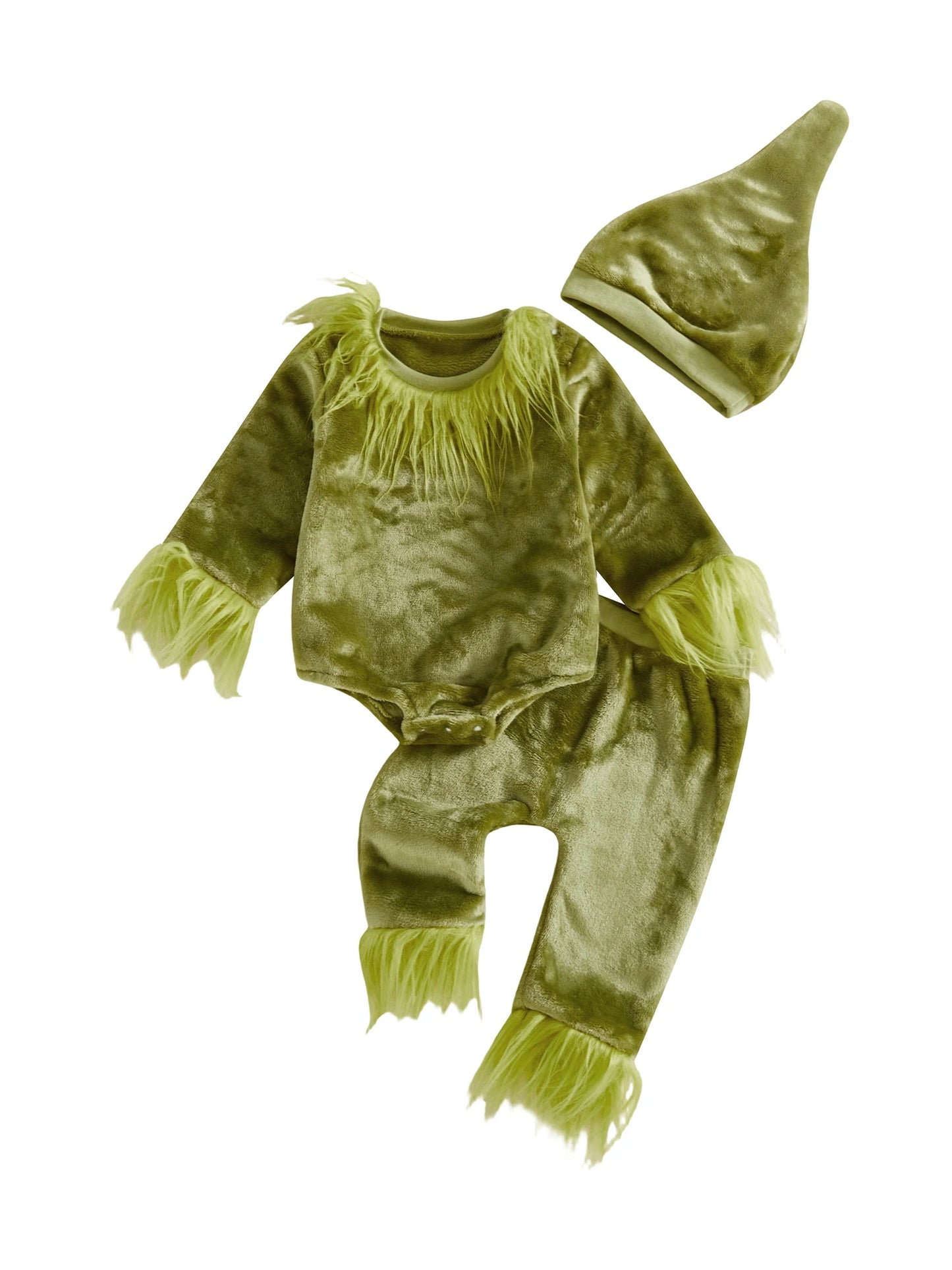 Baby Halloween 3-Piece Outfit Set - Plush Romper, Pants & Hat (0-18M)