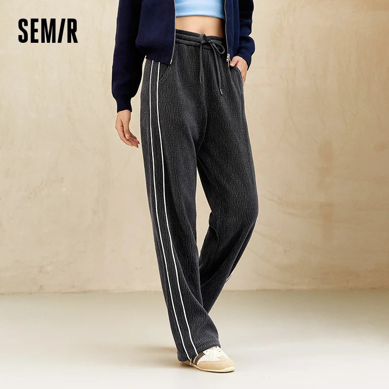 Chenille Wide Leg Trousers - Women's Colorblock Slimming Street Style Pants