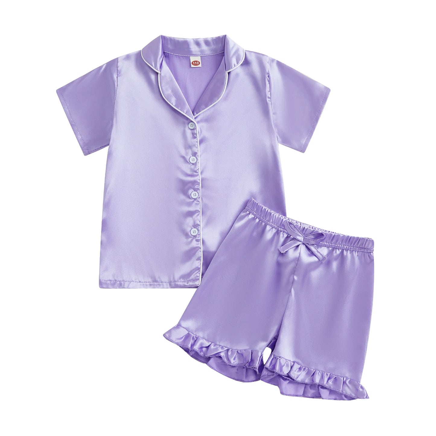 Baby Girls' Summer Pajamas Set - Button Down V-Neck Short Sleeve Top & Ruffled Shorts