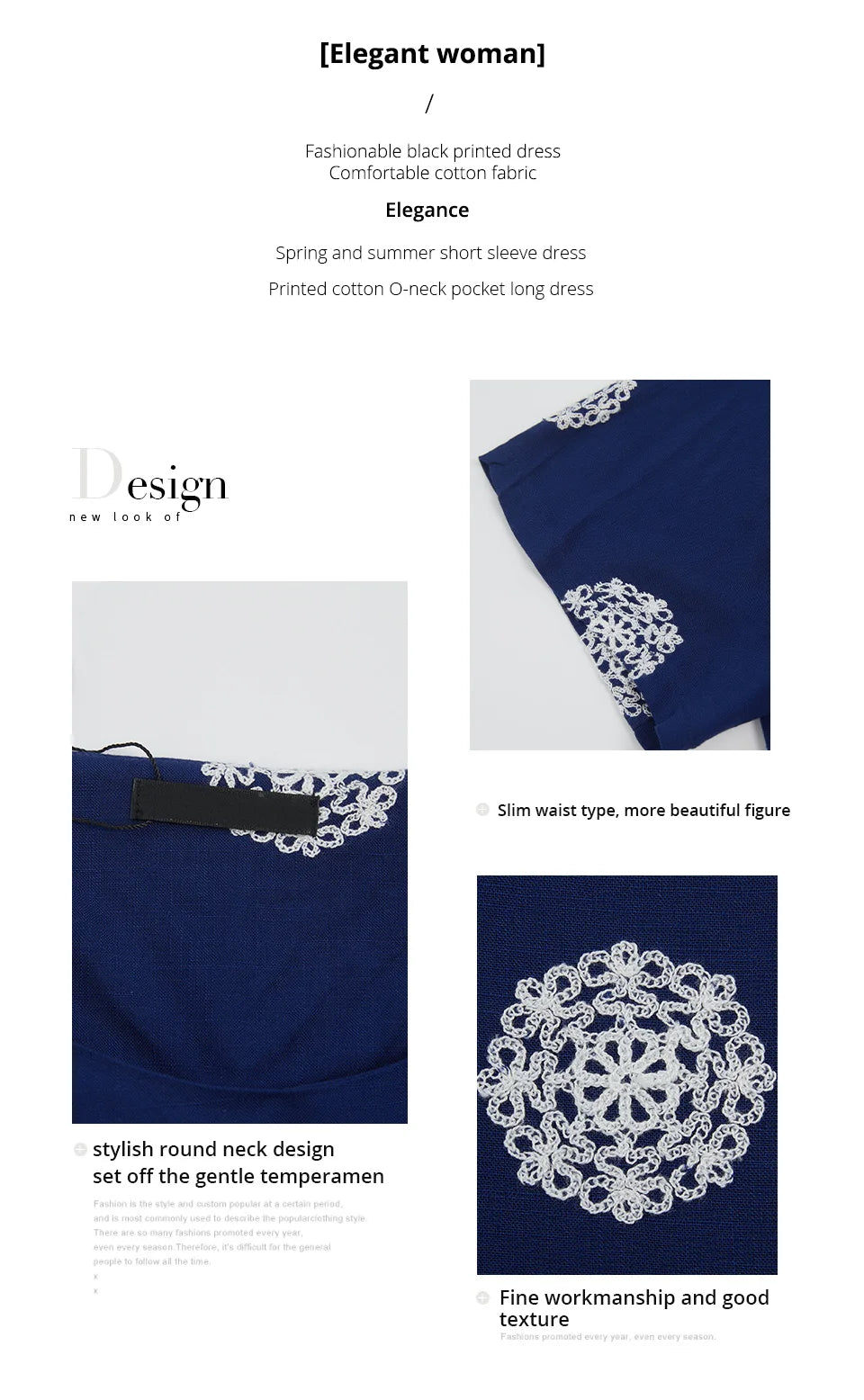 Women's Summer Elegant Cotton Oversize Office Polka Dot Embroidery Design Pocket Long Dress