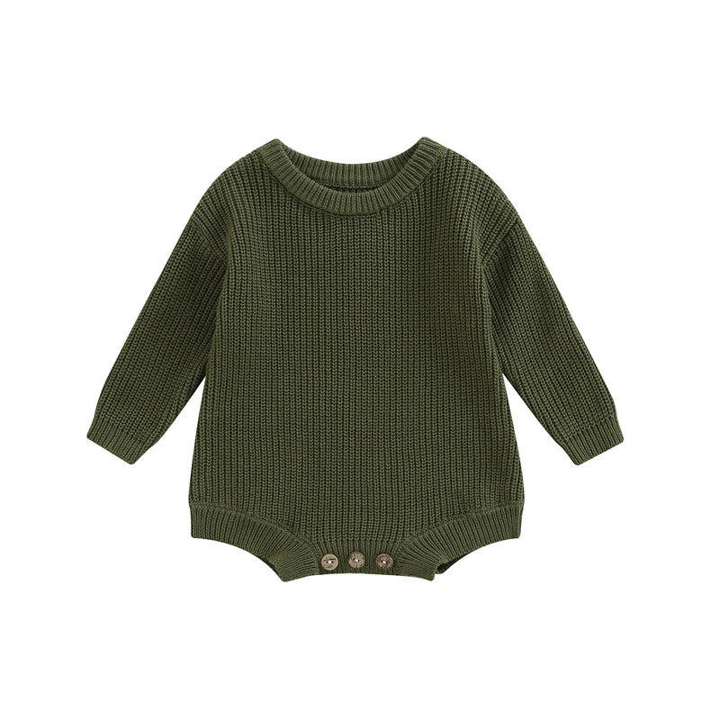 Baby Sweater Romper - Solid Knitted Long Sleeve Pullover Jumpsuit