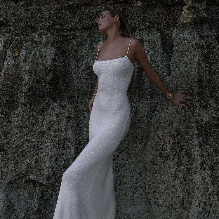 Women's Backless Bandage Knitted Sleeveless Slip Dress