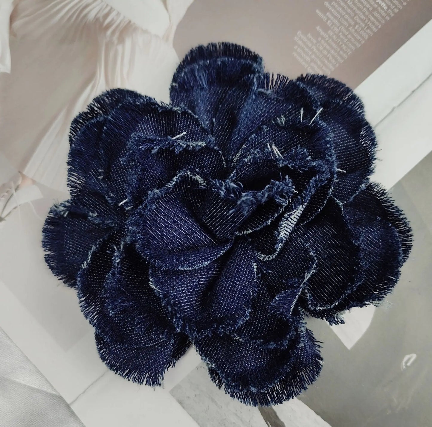 Handmade Denim Rose Flower Brooch - 15cm Fashion Corsage Lapel Pin