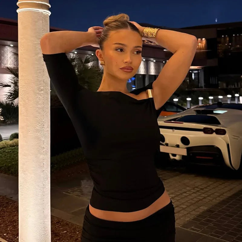 Women's One Shoulder Asymmetrical Summer Fashion Outfit Embellished Backless Cropped Top