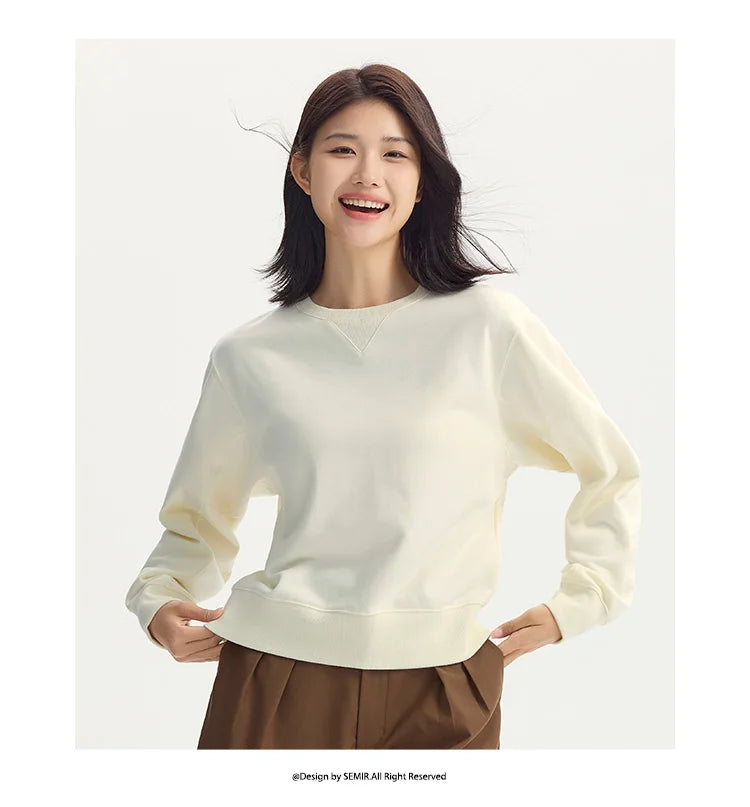 Women's Basic Round Neck Sweatshirt - Loose Fit Minimalist Pullover