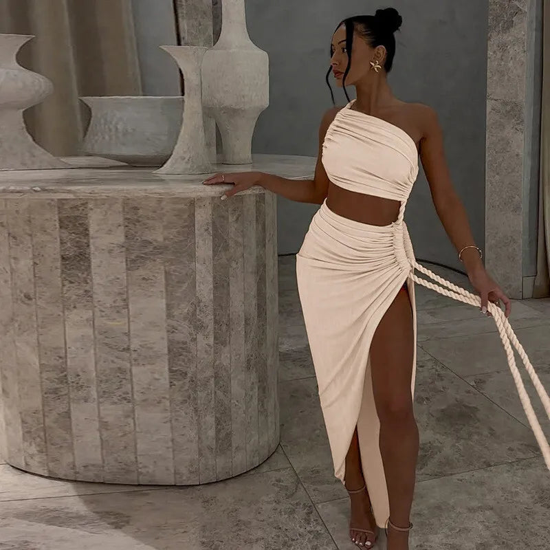 Women's Off-shoulder Thigh High Split Maxi Strapless Sleeveless Ruched Bodycon Party Dress