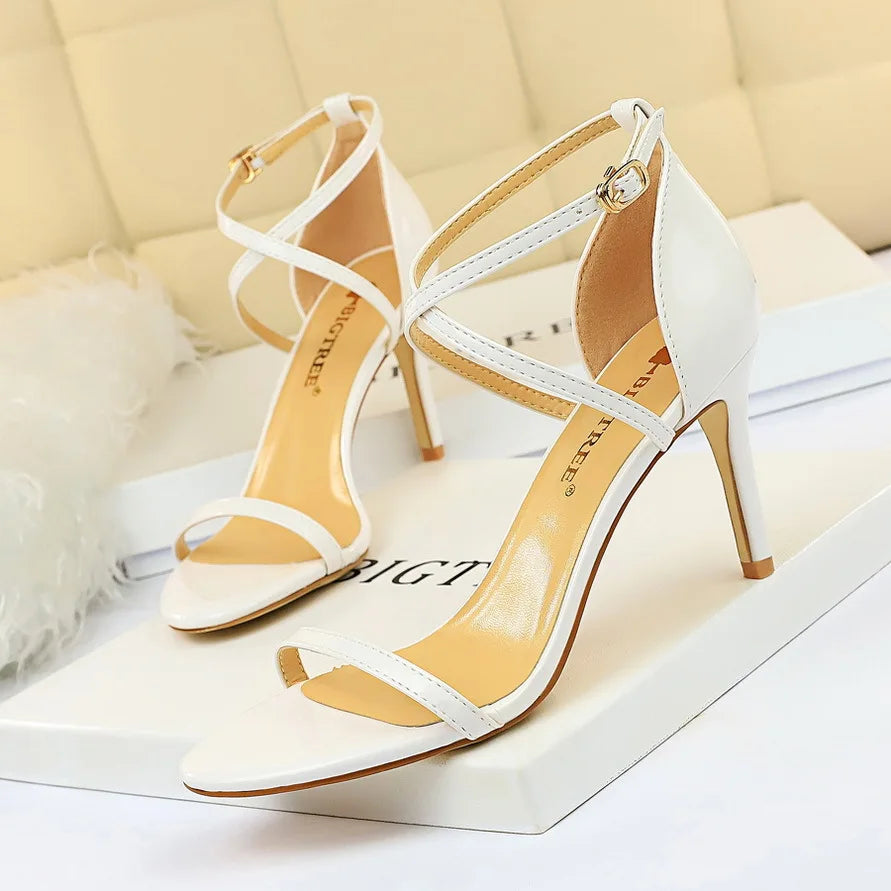 Women's Open Toe High Heels Patent Leather Heels Stiletto