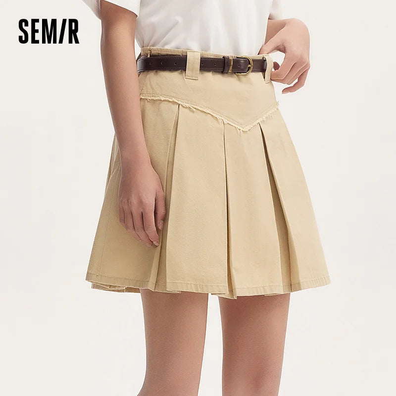 Salt & Sweet Style A-Line Mini Skirt - Summer Edgy Raw Hem Pleated Retro Skirt with Belt