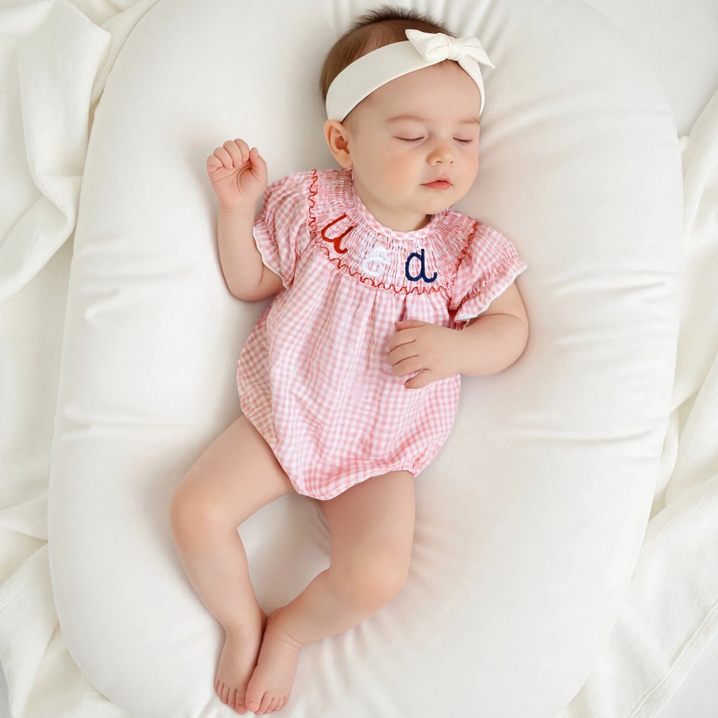 Baby Girls Independence Day Rompers - 3 Colors Letter Embroidery Plaid Print Short Sleeve Jumpsuits