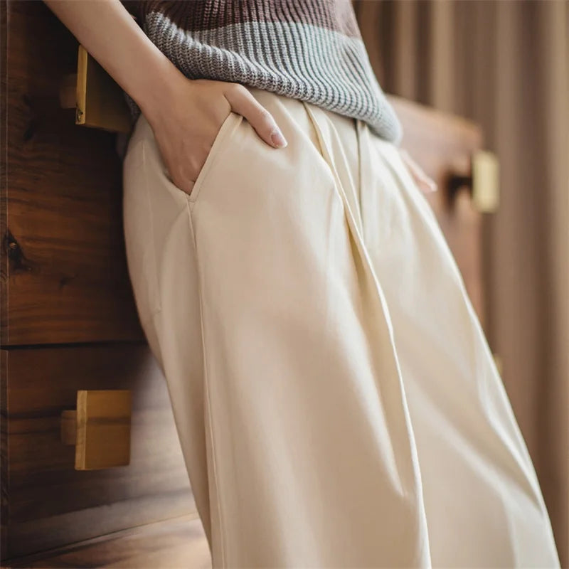 Women's Vintage Pleated Wide-Leg Palazzo Pants - Floor-Length Trousers