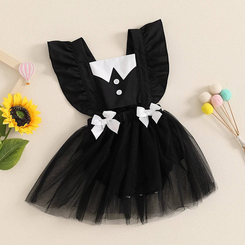 Baby Girls' Halloween Romper Dress - Flutter Sleeves Square Neck Tulle Patchwork Jumpsuit