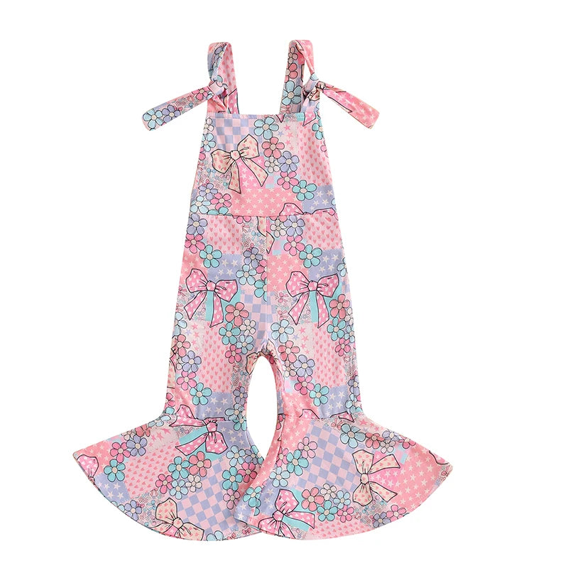 Girls' Easter Romper Pants - Sleeveless Floral Rabbit Print Suspender Jumpsuit