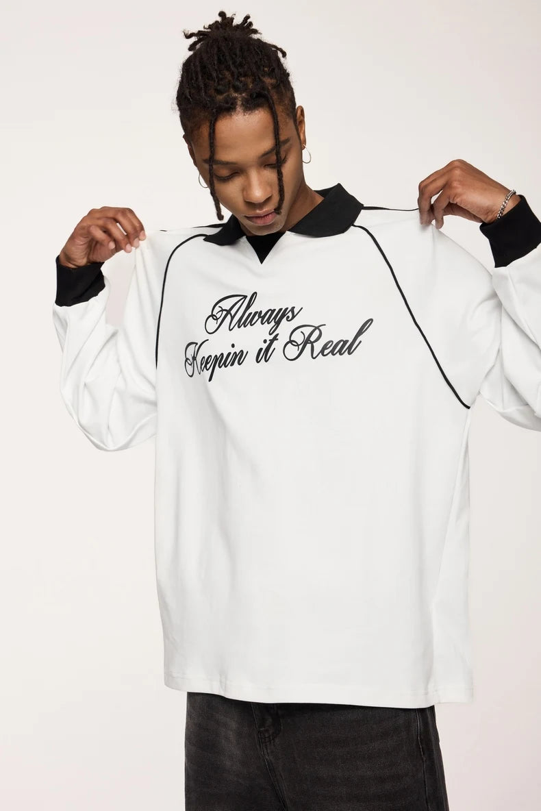 Unisex Streetwear POLO Trendy Oversized Colourblock Long-sleeved T-Shirt