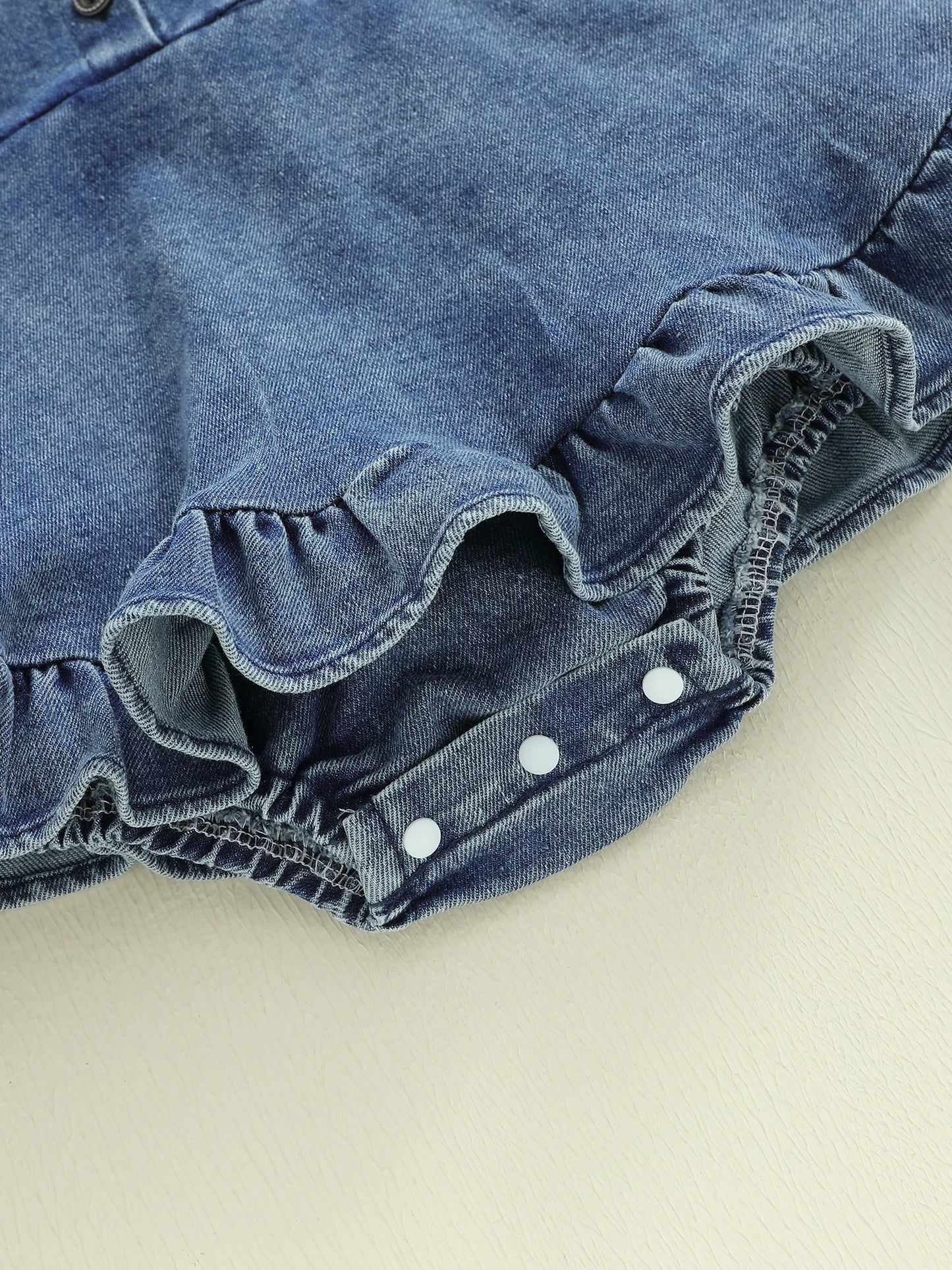 Baby Girls Denim Romper Dress - Square Neck Lantern Long Sleeve Bodysuit (0-24M)