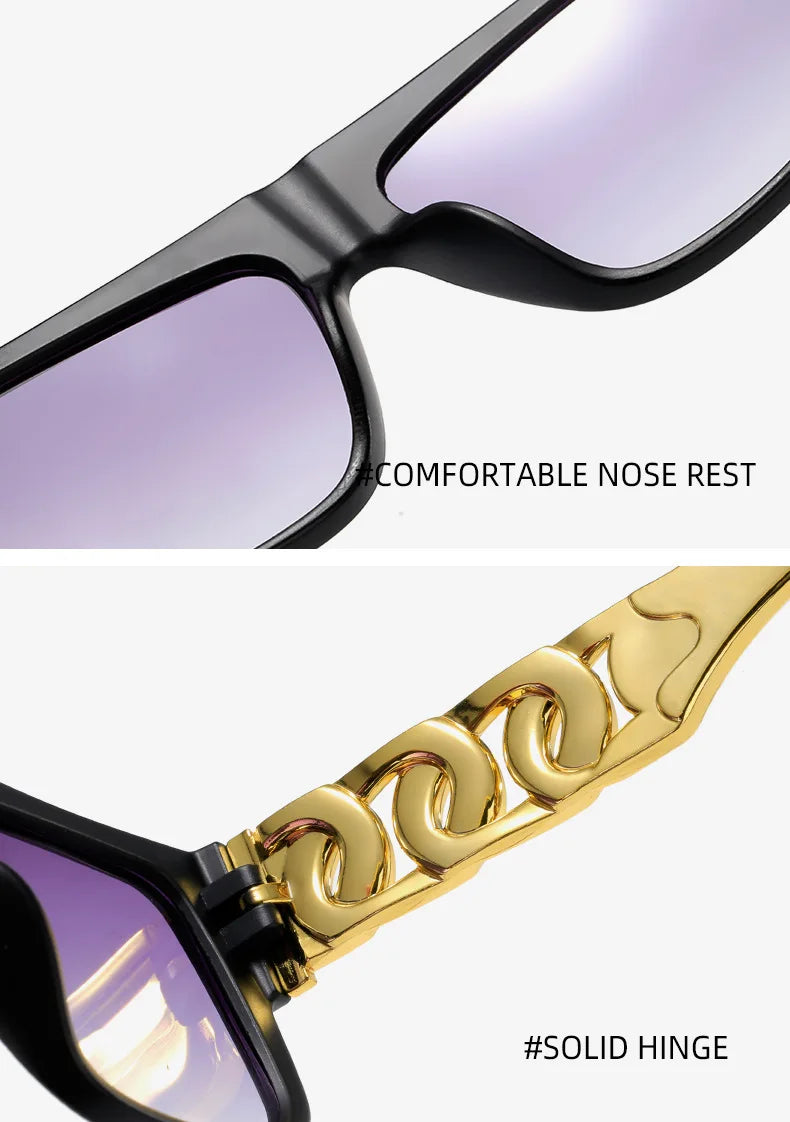Hip Hop Punk Sunglasses - Gold Chain Necklace Eyewear with UV400