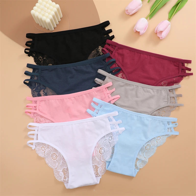 3PCS Women's Lace Floral Triple Belts - Low-Waist Perspective Briefs Soft Lingerie Underwear