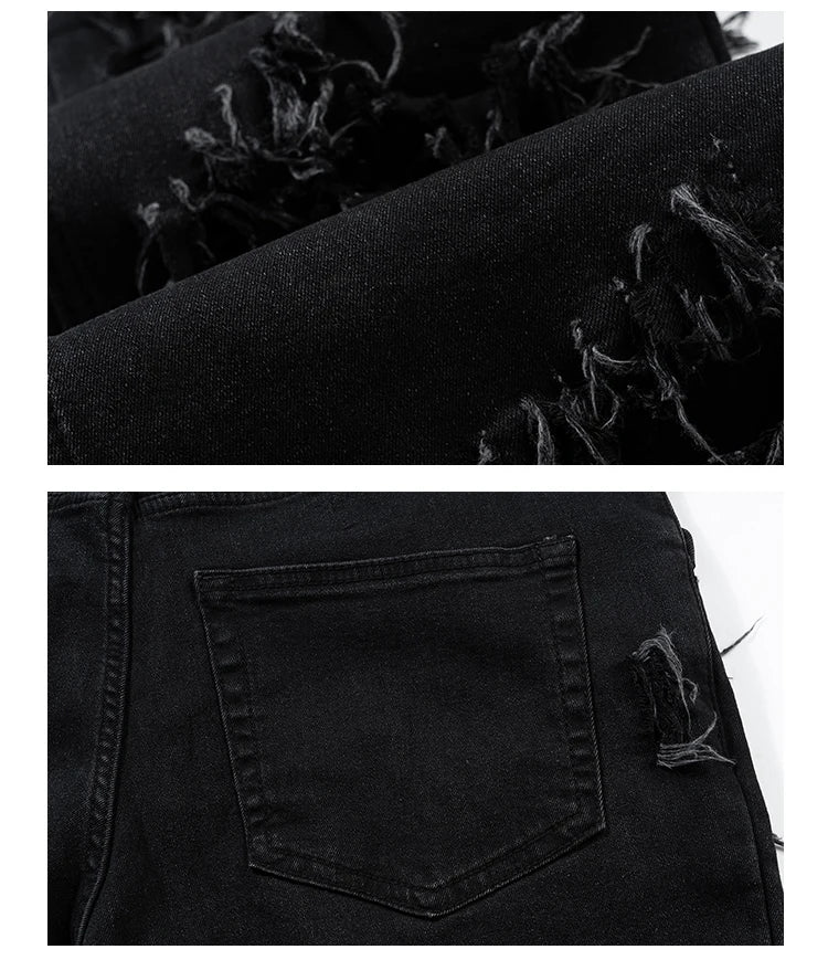 Men's Damage ripped Gothic flare pants skinny Jeans