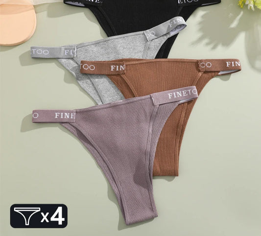 4-Pack Cotton Letter Belt Underwear - Women's Low-Waist Breathable Briefs