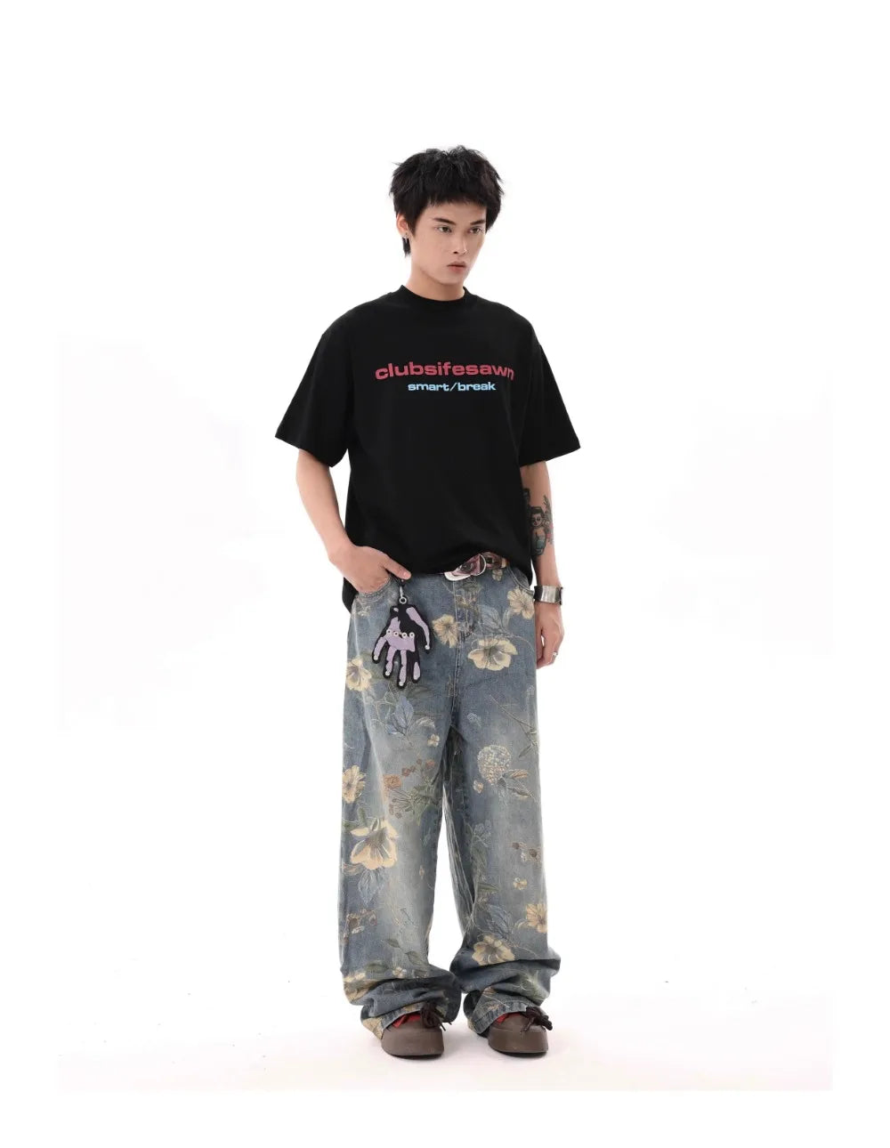 Men's Floral Print Jeans