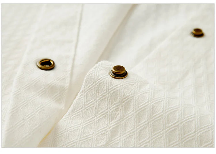 Women's Long Sleeve Diamond Pattern Cotton Shirt - Mid-Length Oversize Top