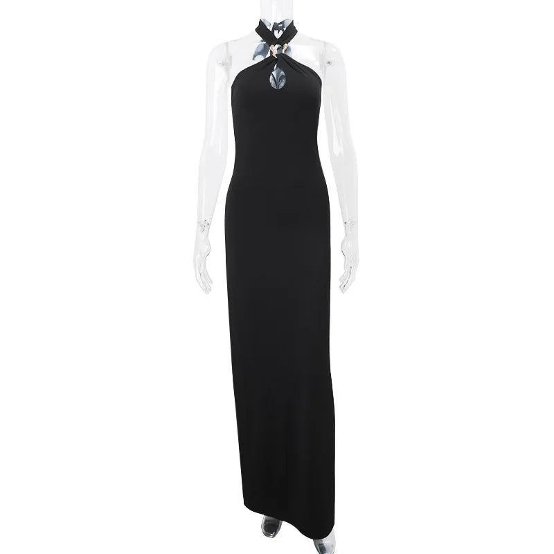 Women's Elegant Backless Halter Maxi Dress - Summer Party Club Gown