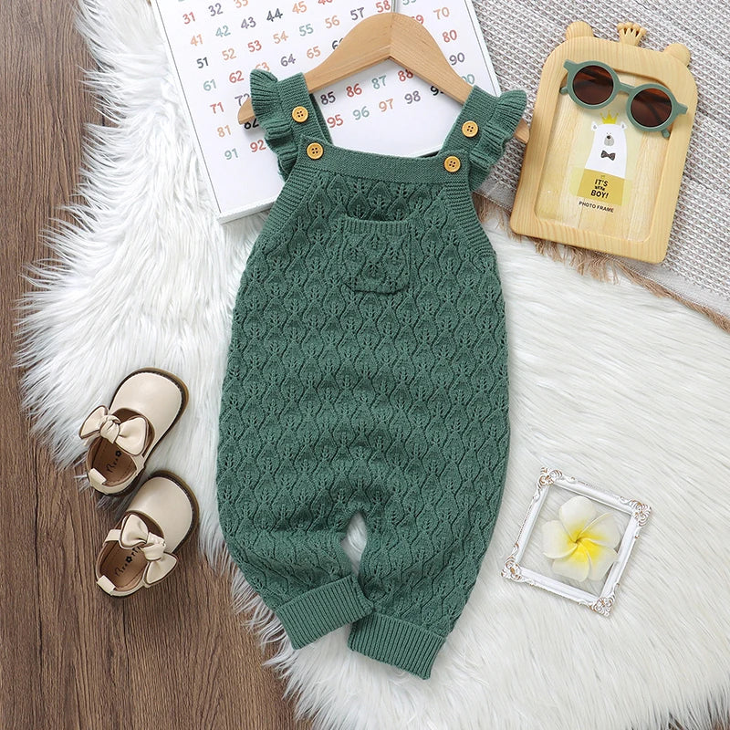Baby Autumn Romper - Solid Ruffles Fly Sleeve Knit Jumpsuit Overalls Sweater